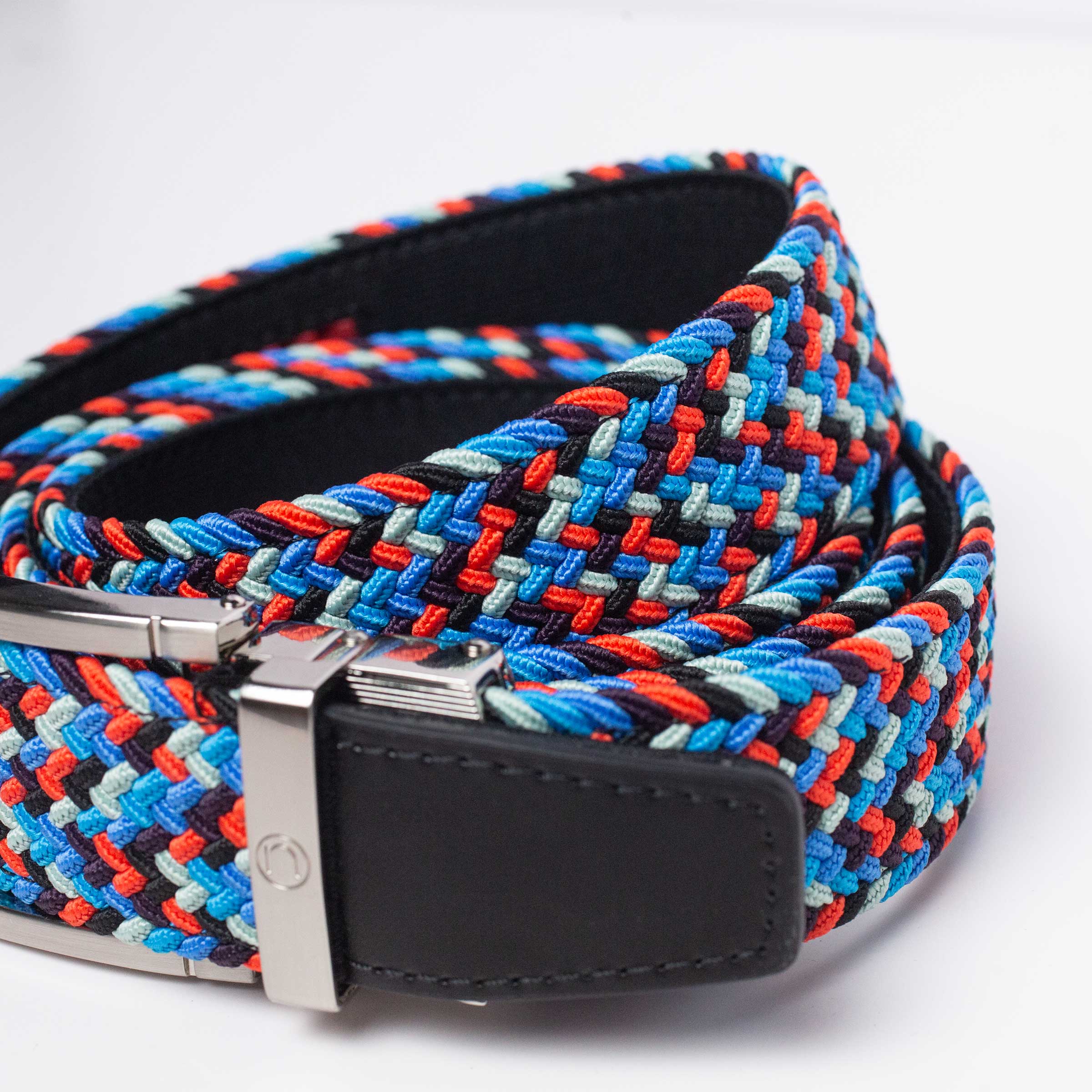 Braided Blue, Red & Grey Golf Ratchet Belt 1.38" [35mm] - Image 2