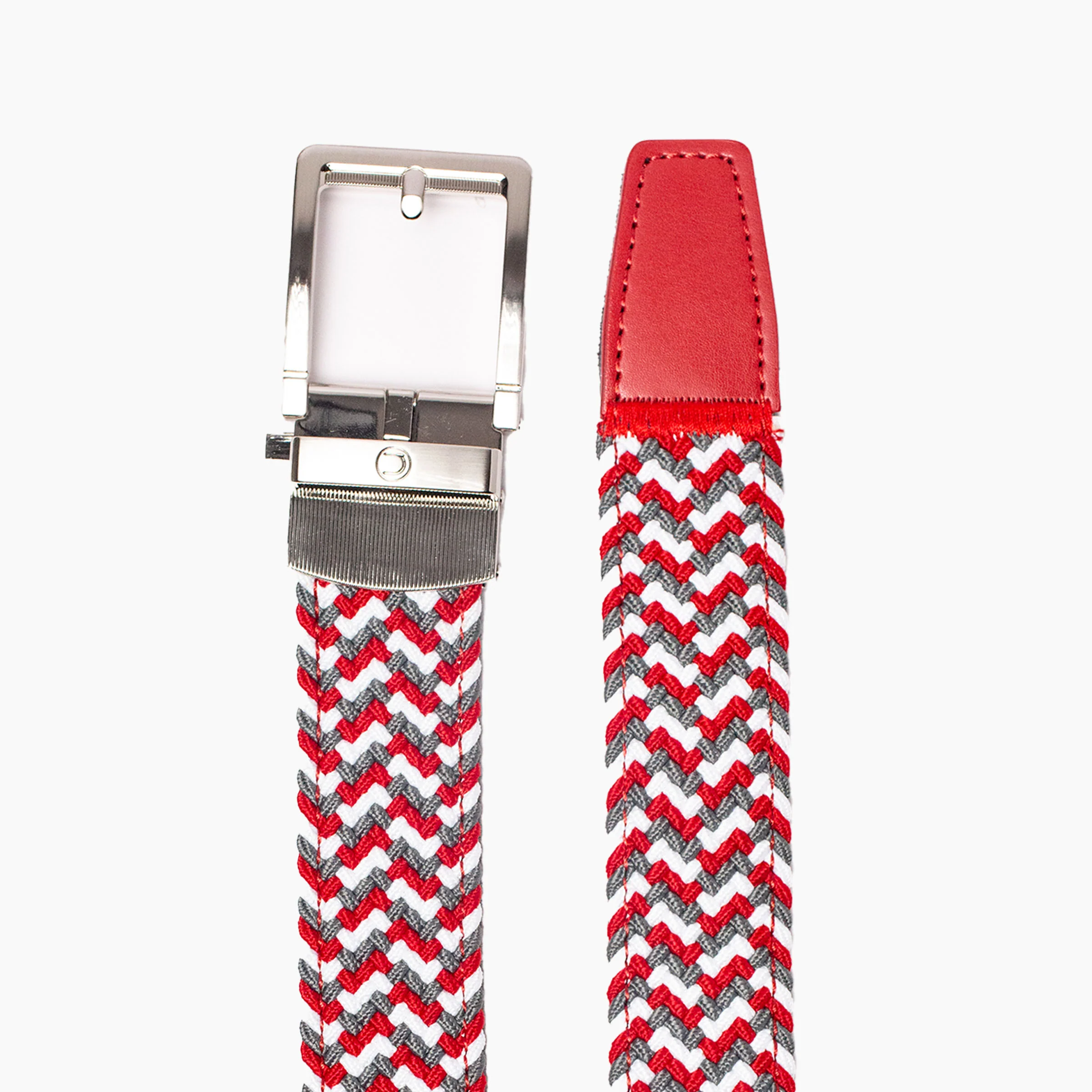 Braided Scarlet, Grey & White Golf Ratchet Belt 1.38" [35mm] - Image 2