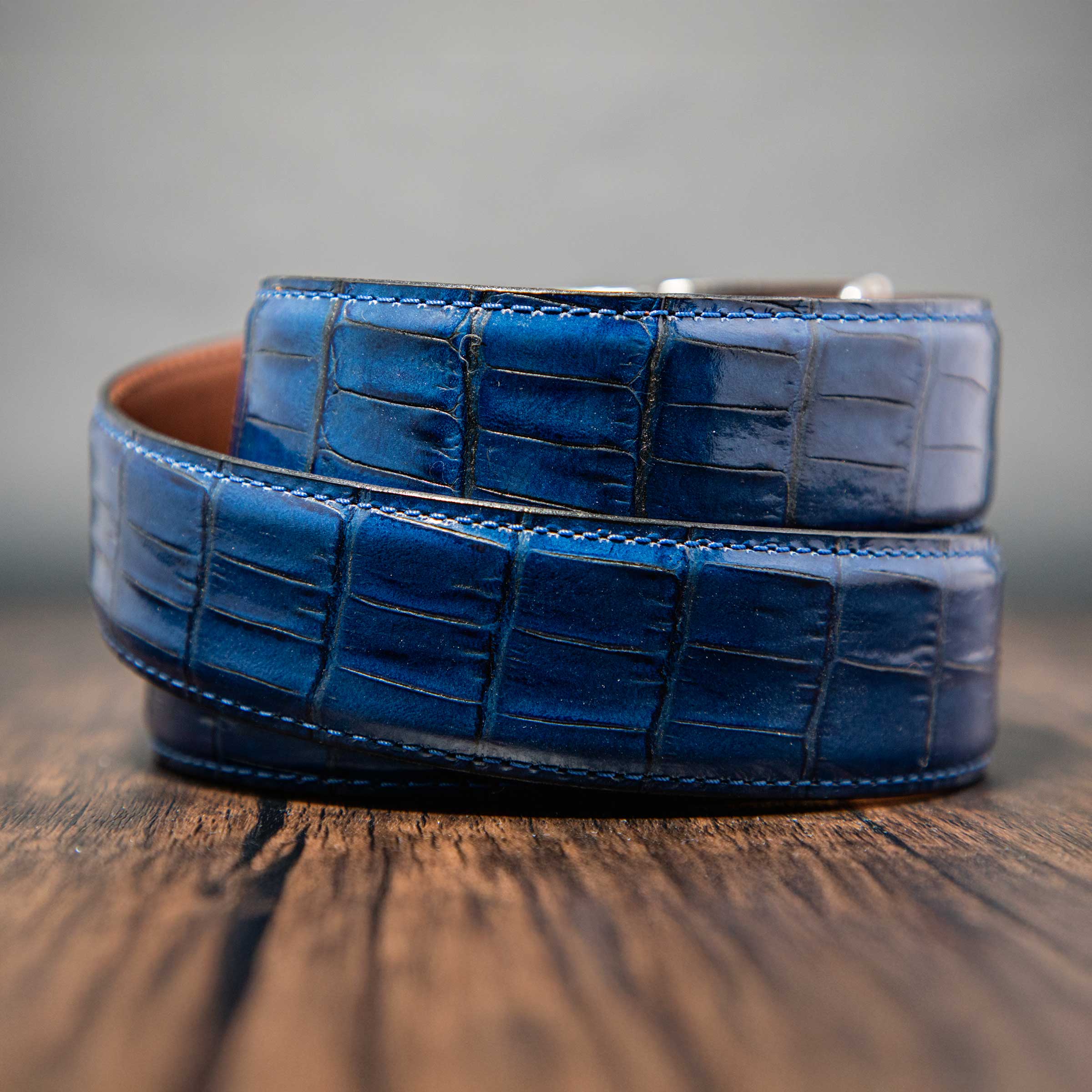 Crocodile Navy Luxury Ratchet Belt 1.575" Strap [40mm] - Image 3