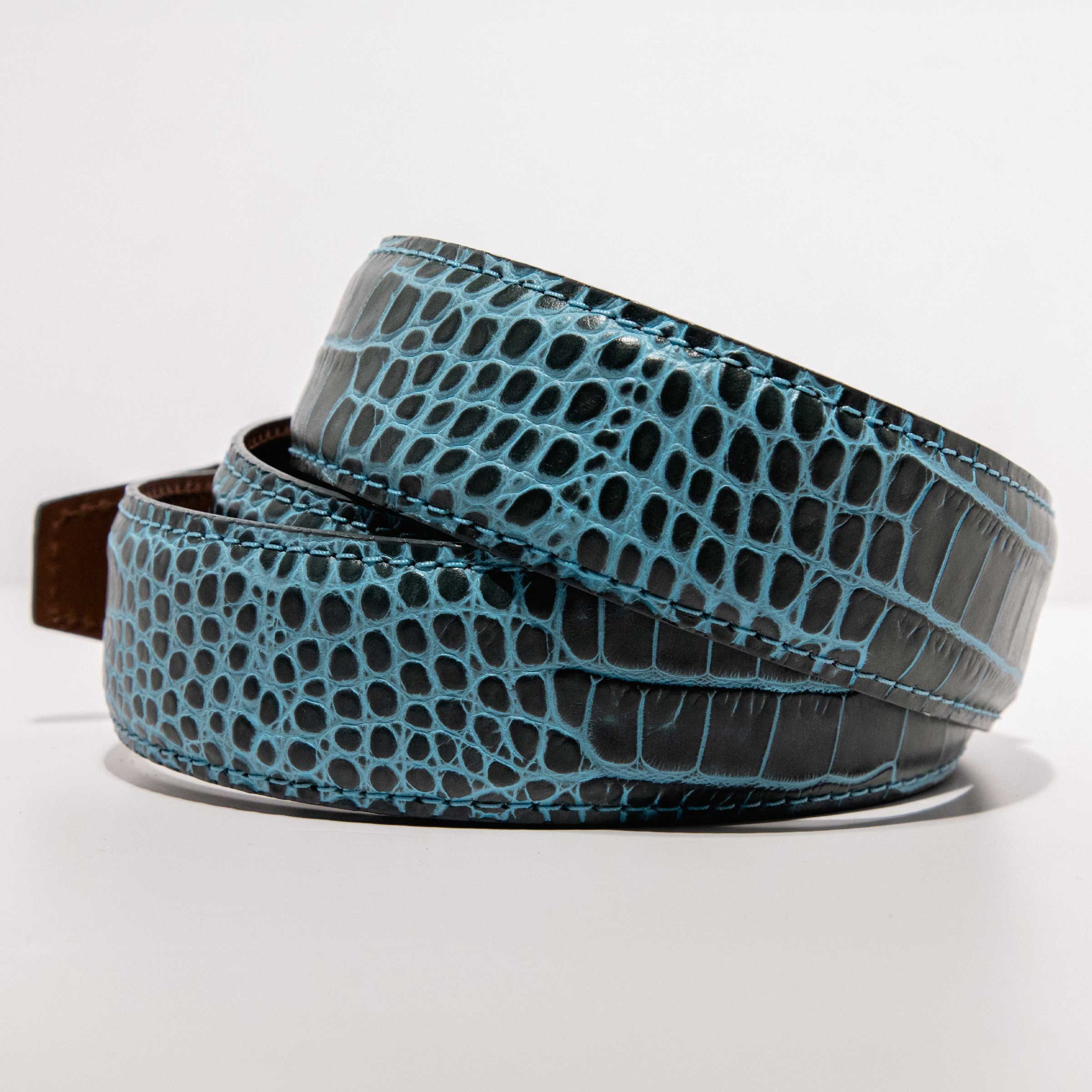 Kayiman Grey & Turquoise Luxury Ratchet Belt 1.575" Strap [40mm] - Image 3