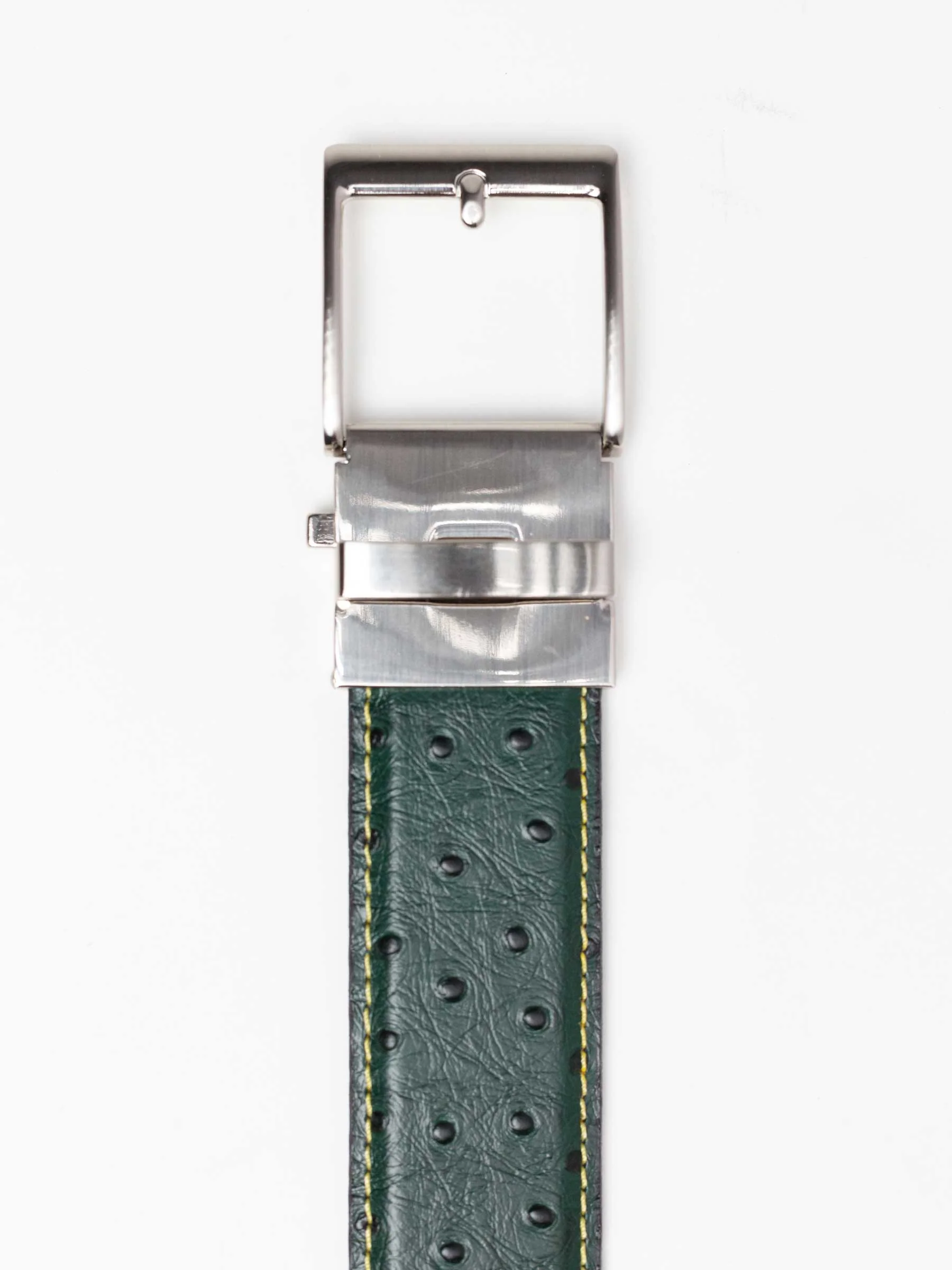 Ostrich Emerald Green w/ Yellow Thread Ratchet Belt 1.575" [40mm] - Image 3